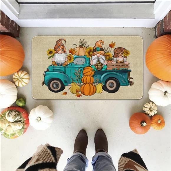 Pumpkin Door Mat Thanksgiving Day & Non Slip Rubber Mat 17" x 30” NWT - Picture 2 of 6